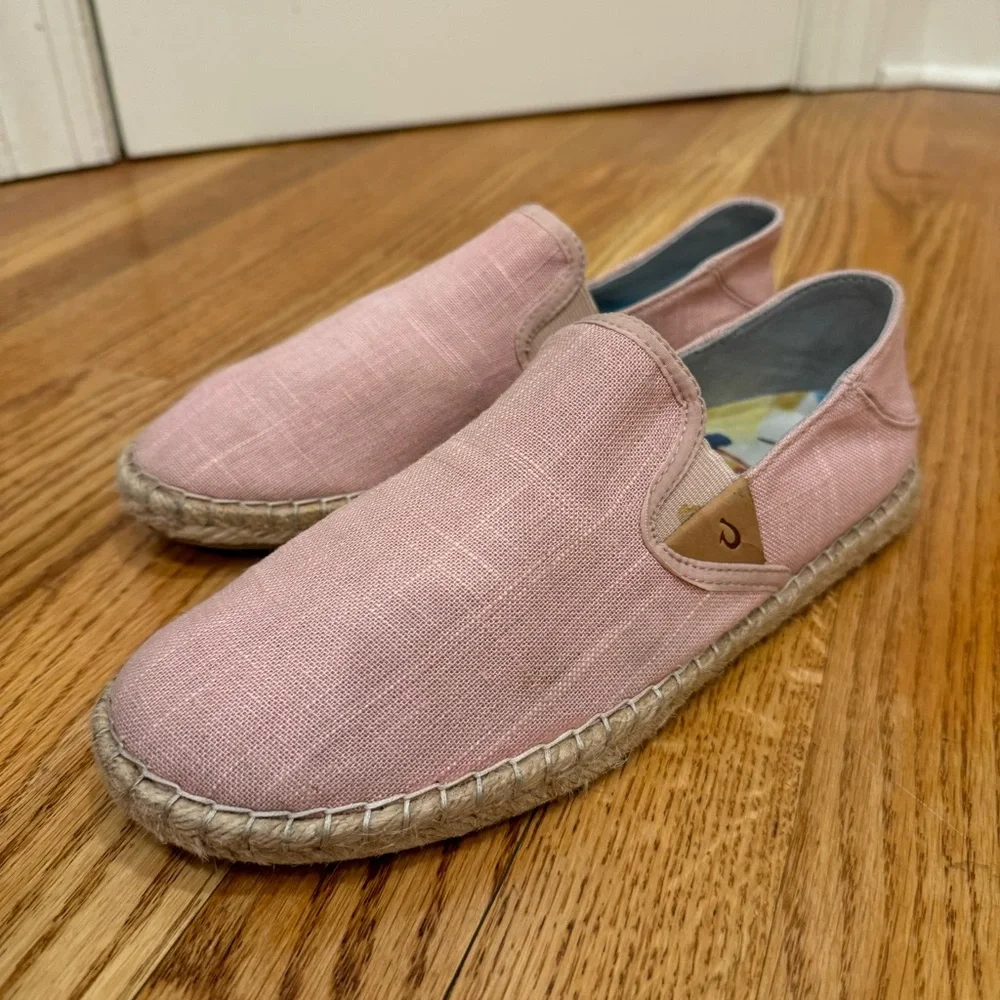 Olukai Kaula Pa’a Kapa Pink Linen Espadrille Shoe 9